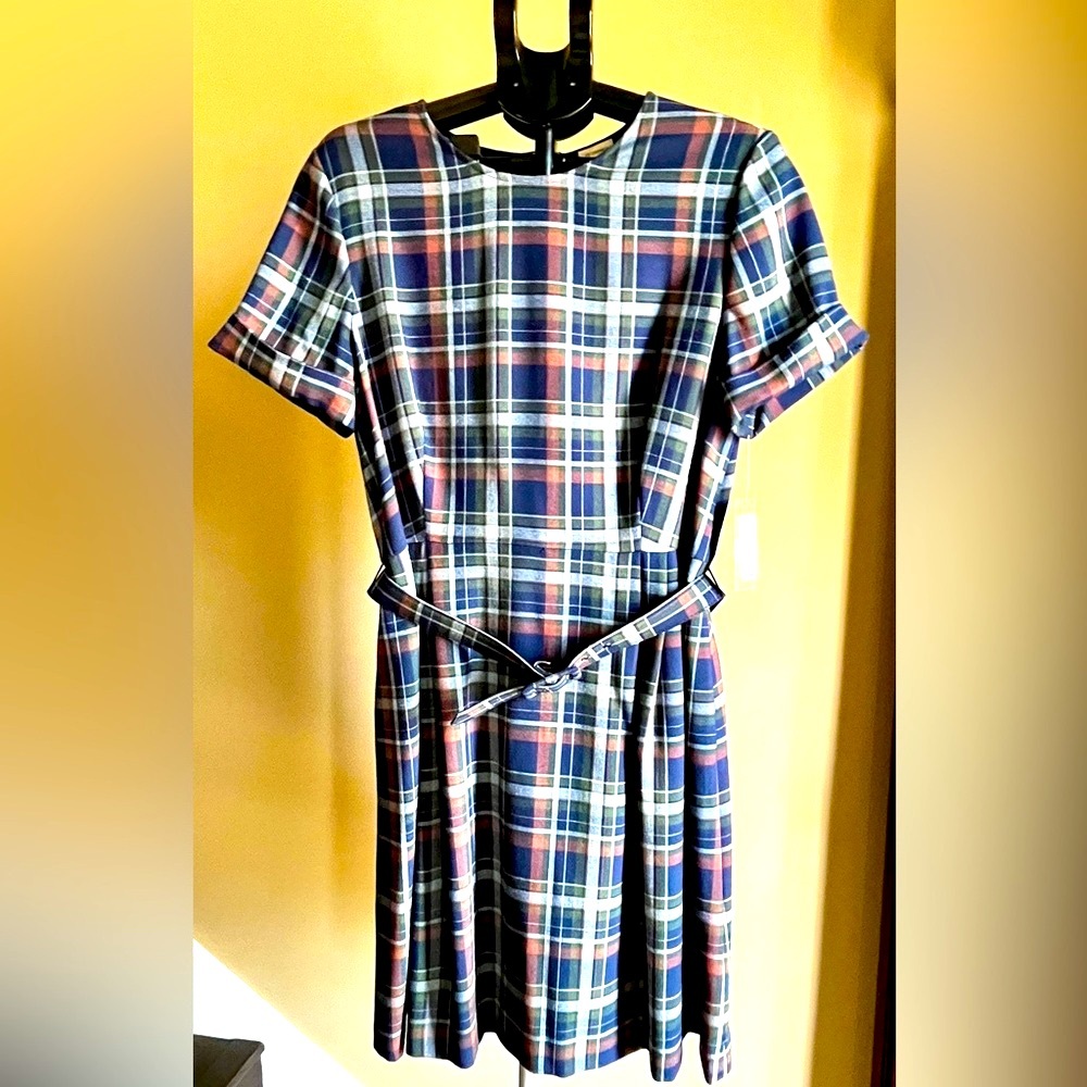 Daniel Cremieux Navy and Red Plaid Midi Dress